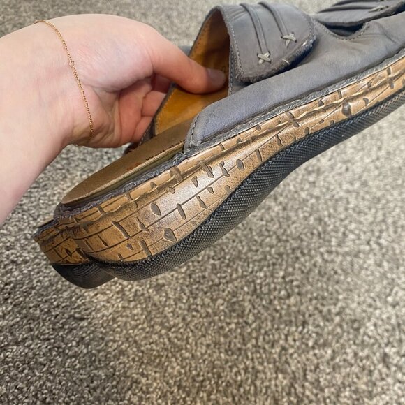 VOLKS WALKERS Slides Grey Wedged Leather Sandals Wedges Size EU 38 / Size US 8.5 - Picture 7 of 9